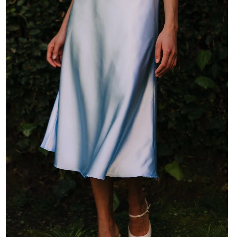 Ivy City Co Light Blue Satin Midi Skirt